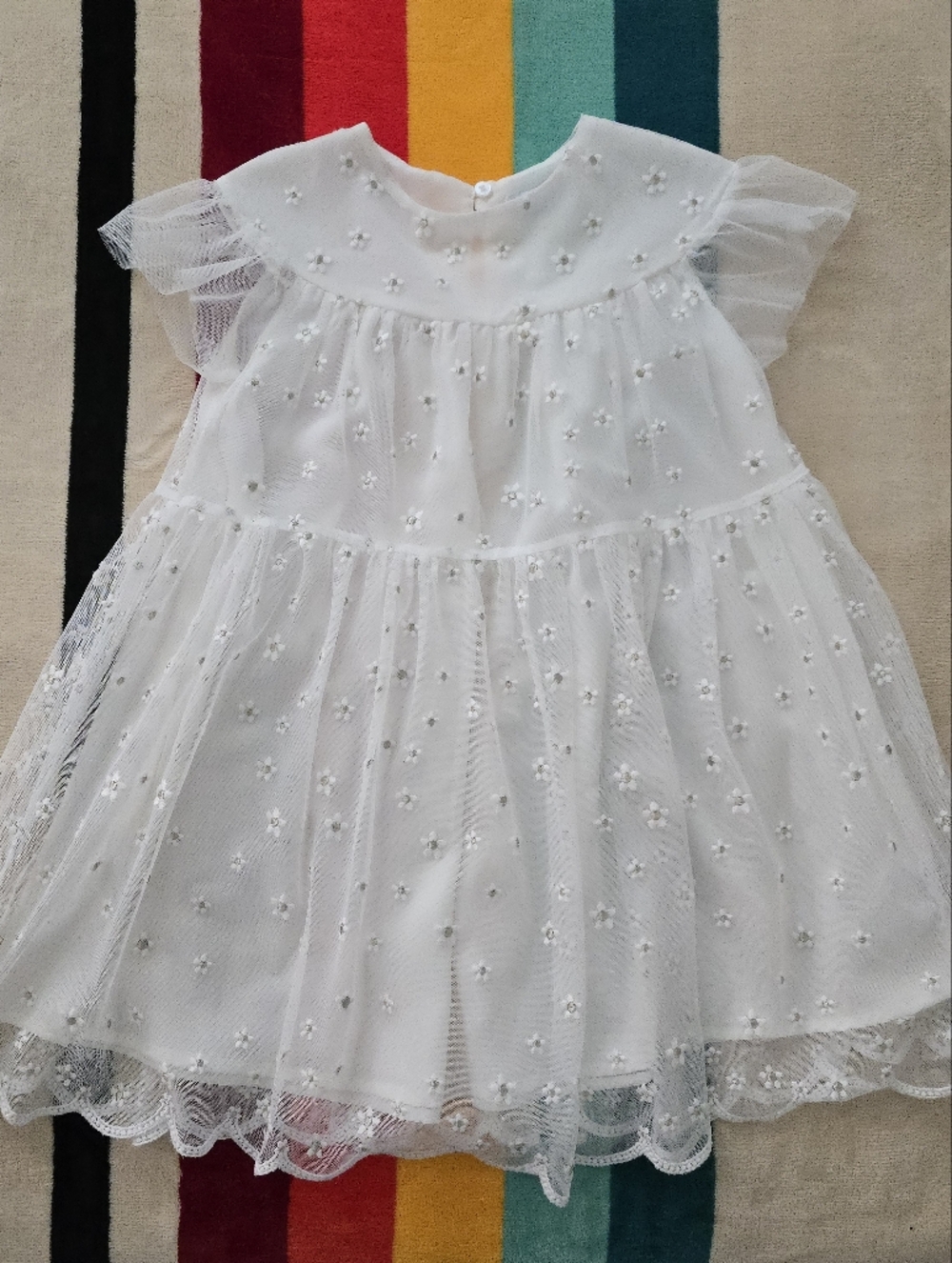 Mayoral White Embroidered Floral Tulle Dress  Girls Size 6 126cm